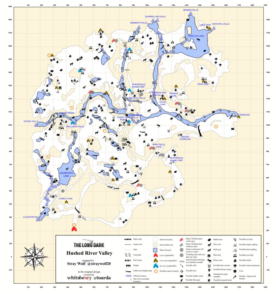 hushed river valley map the long dark 963x1024 - Region Maps and Transition Zones - The Long Dark