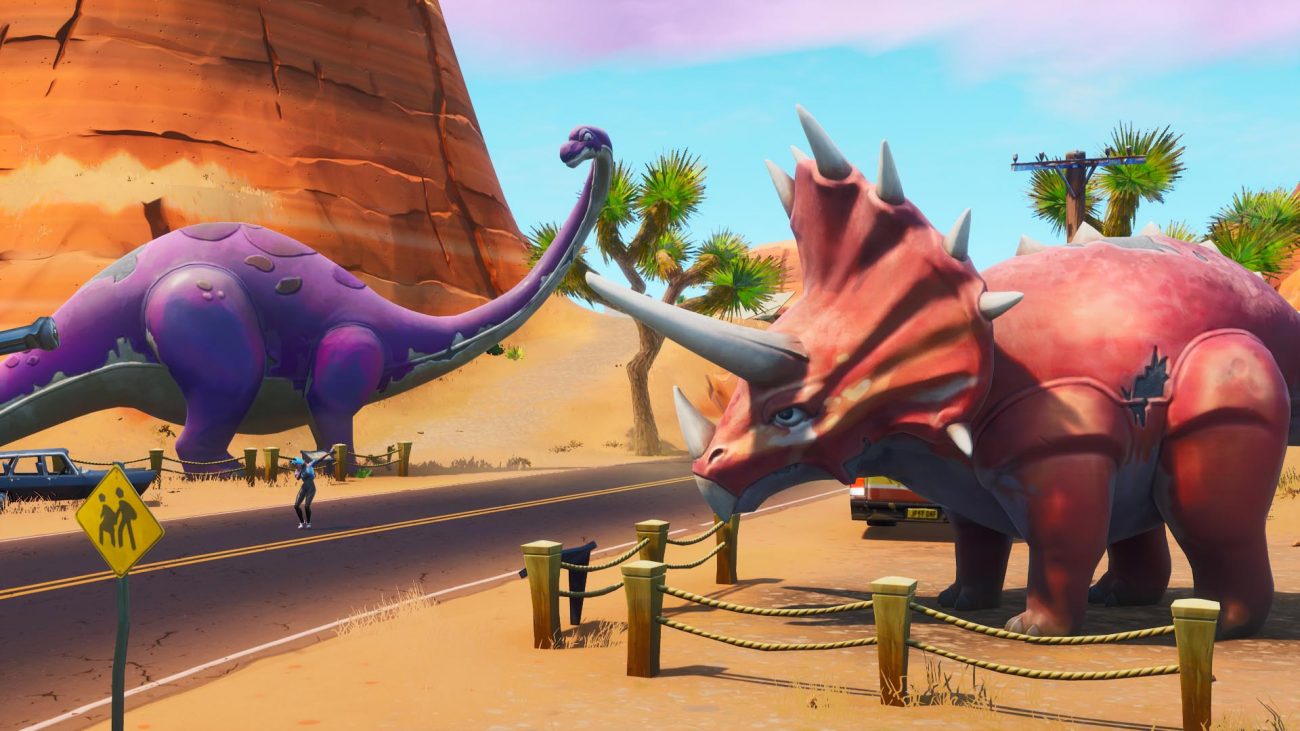 Where to Dance Between Three Dinosaurs in Fortnite