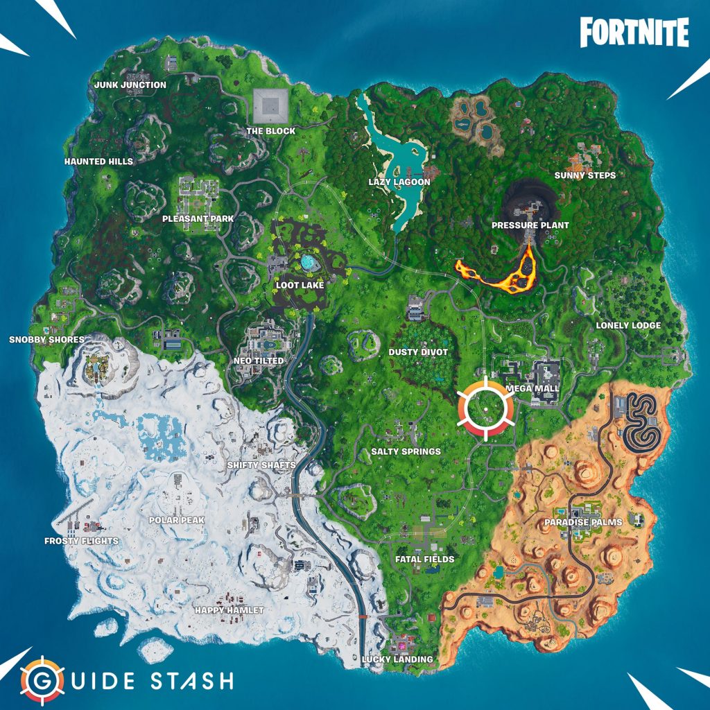 Fortnite Giant Fish Trophy Location Map 1024x1024 - Visit an Oversized Phone, Big Piano, and Giant Dancing Fish Trophy in Fortnite