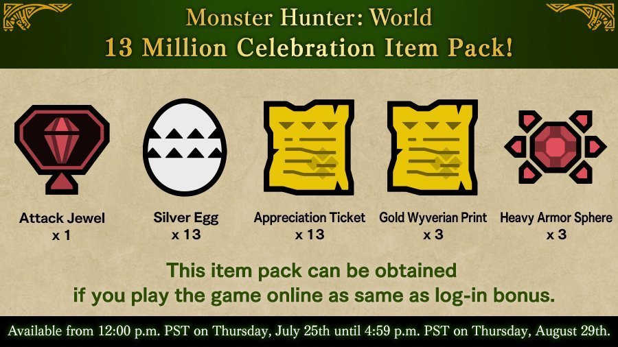 free attack jewel monster hunter world - Free Attack Jewel with the Monster Hunter: World 13 Million Celebration Item Pack