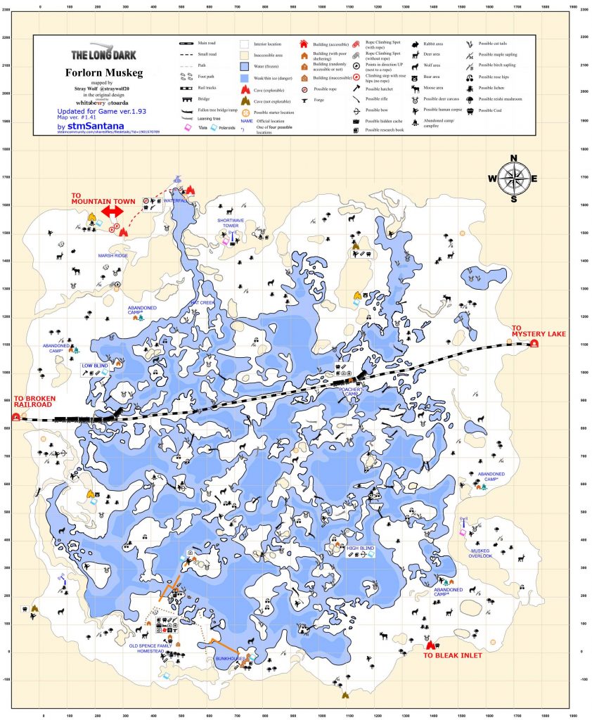 forlorn muskeg map the long dark 842x1024 - Region Maps and Transition Zones - The Long Dark